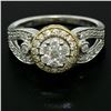 Image 5 : NEW 14k White & Yellow Gold Milgrain 0.75 ctw Pave Set Round Diamond Cluster Rin