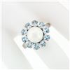 Image 3 : 14k White Gold 9.7mm Round White Pearl Ring w/ 2.00 ctw Oval Cut Aquamarine Halo