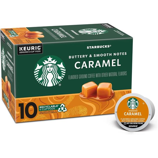 NEW BOX OF 10 STARBUCKS CARAMEL COFFEE KEURIG PODS