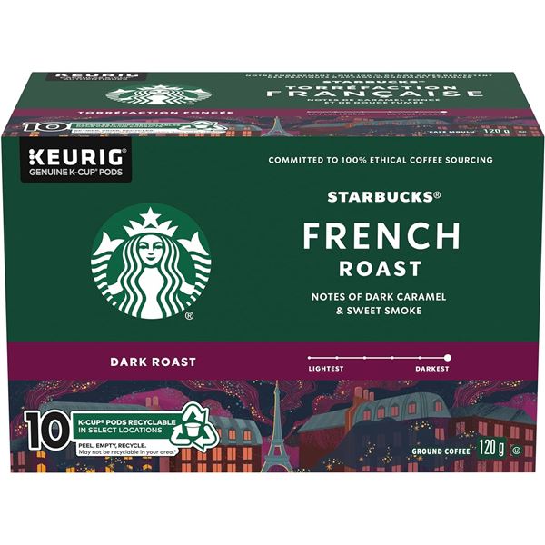 NEW BOX OF 10 STARBUCKS FRENCH ROAST KEURIG COFFEE