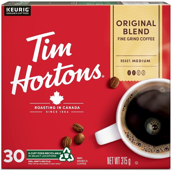 NEW BOX OF 30 TIM HORTONS ORIGINAL KEURIG COFFEE