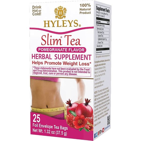 NEW 25 PACK OF HYLEYS SLIM TEA POMEGRANATE FLAVOUR