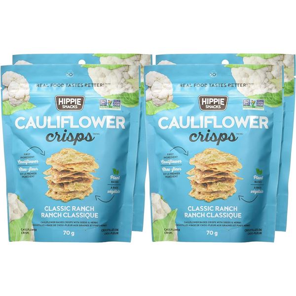 4 NEW BAGS OF HIPPIE SNACKS CAULIFLOWER CRISPS IN