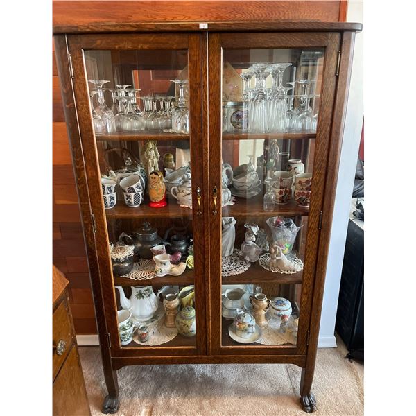 Victorian Oak China Cabinet - Contents Not Included - 35W x 16D x 56T