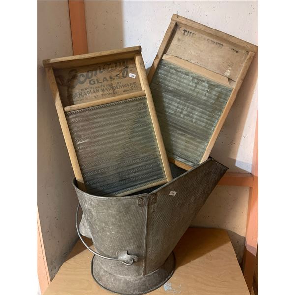 Antique Washboards & Galvanized Bucket