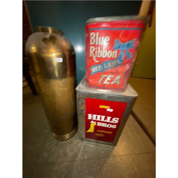 Hills Bros Coffee Can 14T Blue Ribbon Red Label Tea Can