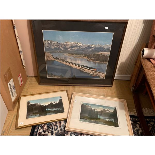 CN Train Photo WIth Rockies Jasper, & Two Antique Victorian Hand Coloured Jasper Print