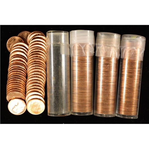 4 SOLID DATE ROLLS OF BU RED LINCOLN CENTS: 1987,