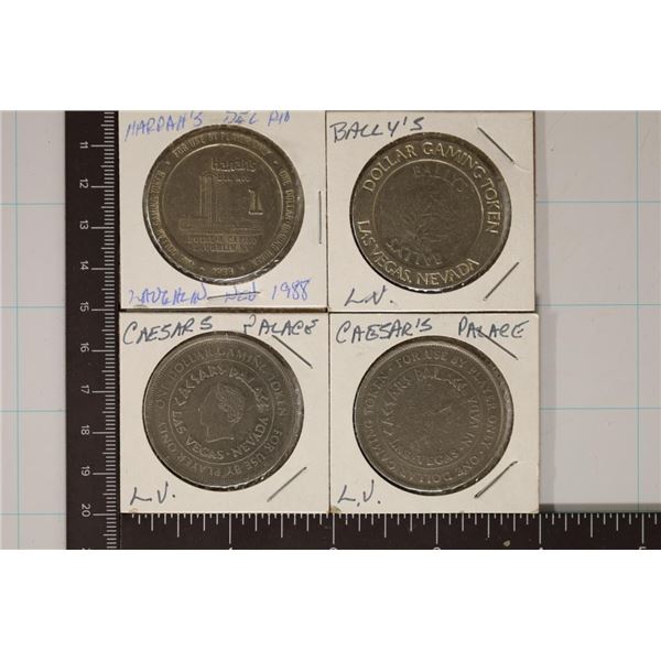 4-$1 METAL GAMING TOKENS: HARRAH'S, BALLY'S &