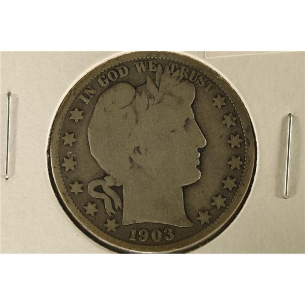 1903-S SILVER BARBER HALF DOLLAR VERY GOOD