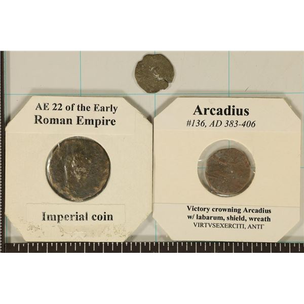 3 ROMAN ANCIENT COINS: 383-406 A.D. ARCADIUS,