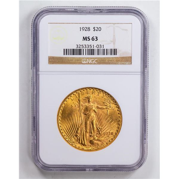 1928 $20 Double Eagle Gold Coin NGC MS63