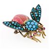 Image 1 : Vintage 14k Gold Silver Ruby Diamond Turquoise Rhodochrosite Bee Fly Brooch Pin