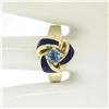 Image 2 : Vintage 14K Yellow Gold FINE Aquamarine & Blue Enamel Trinity Knot Cocktail Ring
