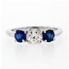 Image 3 : Solid Platinum 1.32 ctw Round Brilliant Prong Sapphire Diamond 3 Three Stone Rin
