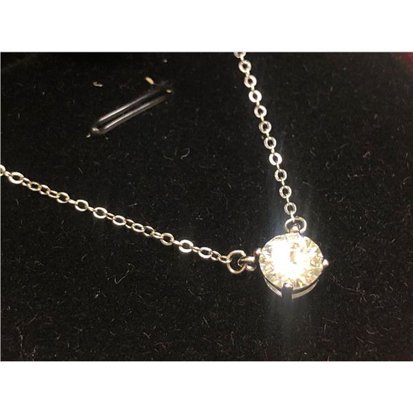 $940 Very Light Blue Moissanite (1.0ct) Sterling Silver combination cast & assembled pendant & chain