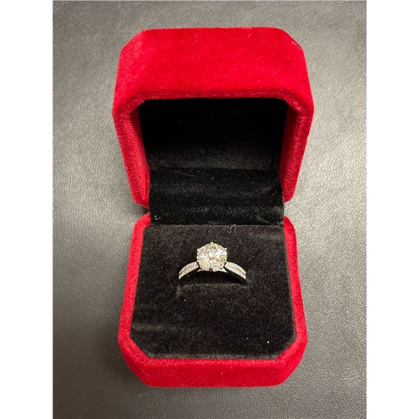 GRA certified 2.00 carat moissanite VVS D colour in center w/26 cubic zirconium set in shoulders wei