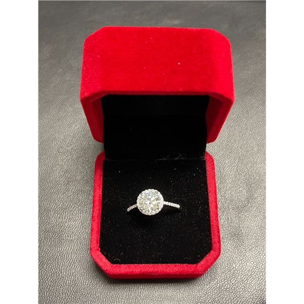 GRA certified ring w/2.00 carat moissanite VVS D coloured moissanite set in 925 silver w/35 cubic zi
