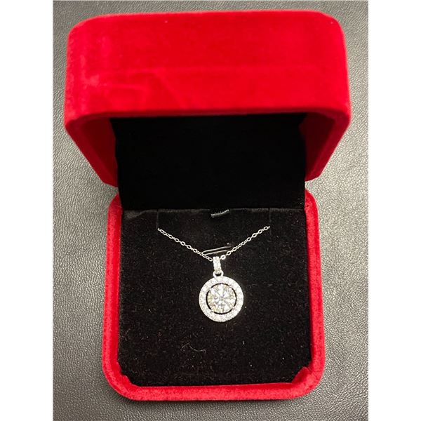 GRA certified 3.0 carat moissanite VVS D coloured center surrounded by halo of 30 moissanite includi