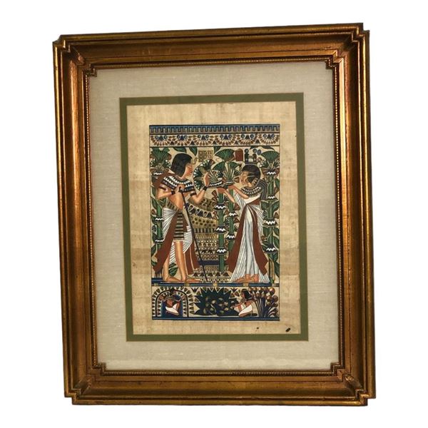 Framed Egyptian "Tutankhamun and his wife Ankhesenamun" Pharaonic modern papyrus center print/pain