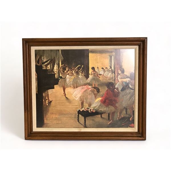 Vintage framed "Dance Class" reproduction painting print on board by French artist Edgar Degas