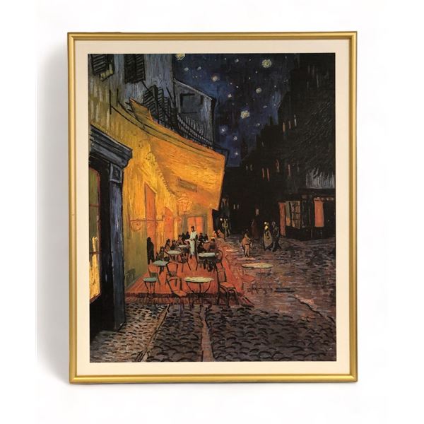 Framed "Vintage Restaurant w/ Starry Night Sky" print on board - frame approx. 22 1/2in x 27in