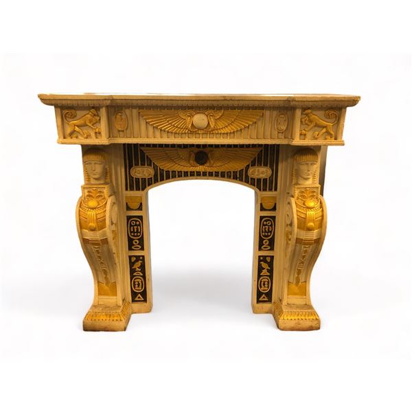 Antique 2pc Egyptian fireplace stone mantle - approx. 59in wide x 14 1/2in depth x 52in height