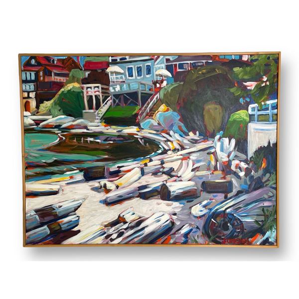 Framed original "Gonzales Evening" painting on canvas signed by artist Canadian Artist Brian Simons