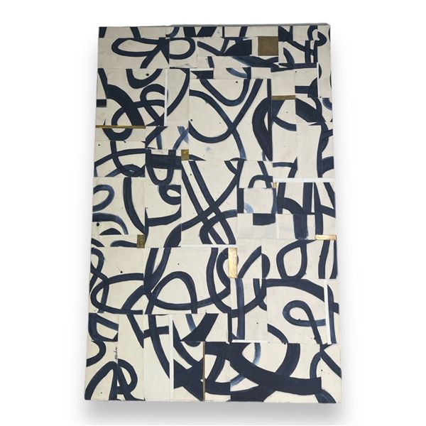 Contemporary painting on canvas signed by artist Sahra from movie set - approx. 57 1/2in x 37 1/2in