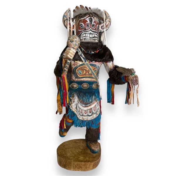 Navajo Guard Kachino wood carved doll from movie set - approx. 33in tall x 15 1/2in wide x 15 1/2in