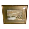 Image 1 : Framed antique "Village Lake" painting on canvas centered signed by artist M.Eden dated 1922 from es
