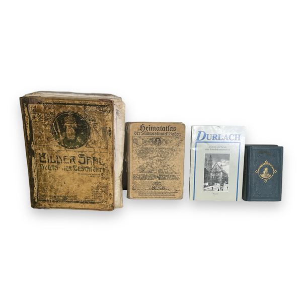 Group of assorted antique German books w/ maps/ trends graphs/ photo illustrations etc.