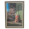 Image 1 : Framed original "Woman Sitting on Doorstep" oil painting on canvas from estate signed by artist Broc