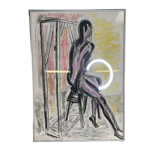 Framed original abstract painting signed by artist Victor Clements from estate - note says painting