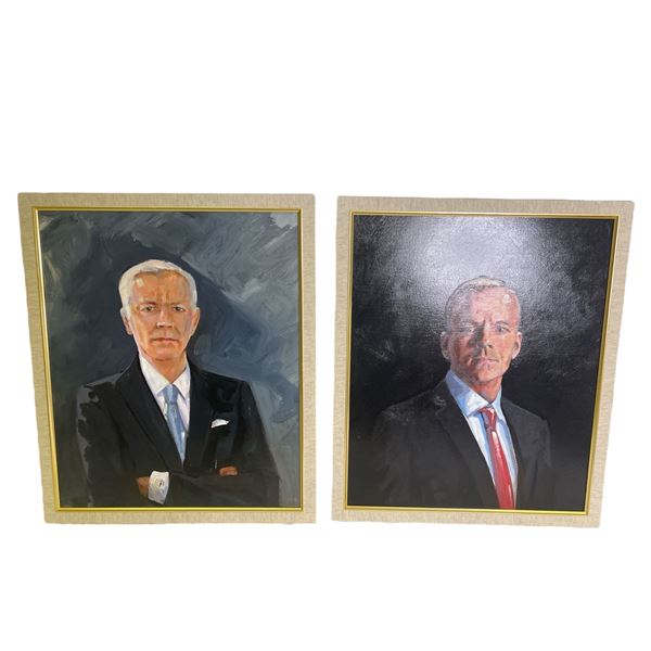 Group of 2 assorted portrait paintings on board from movie set - frame approx. 20 1/2in x 24 1/2in e
