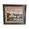 Image 1 : Framed original "Harbor Area" oil painting on canvas signed by artist Robert Oset - note says bought