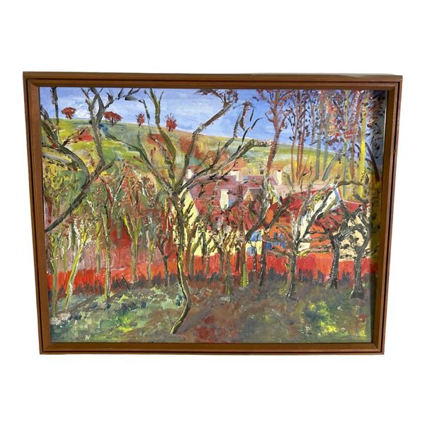 Framed original "Red Roofs" painting on board from a print of Pissado's Red Roofs by artist Graham R
