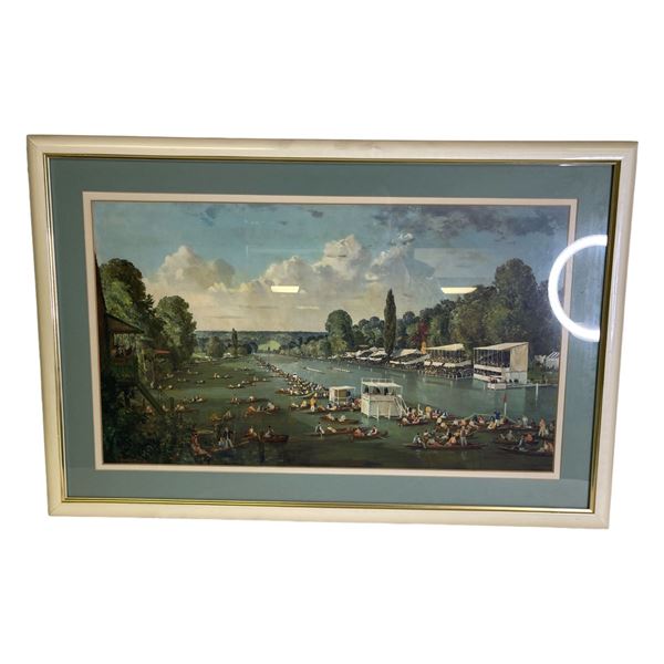 Framed "Dragonboat Racing Scene" print from estate - approx. 36in x 24in
