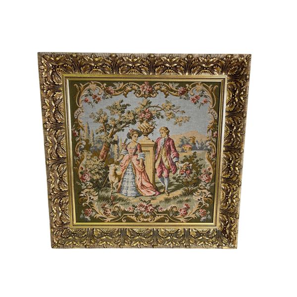 Framed original Italian Renaissance tapestry decorative wall hanging - frame approx. 25 1/2in x 25 1