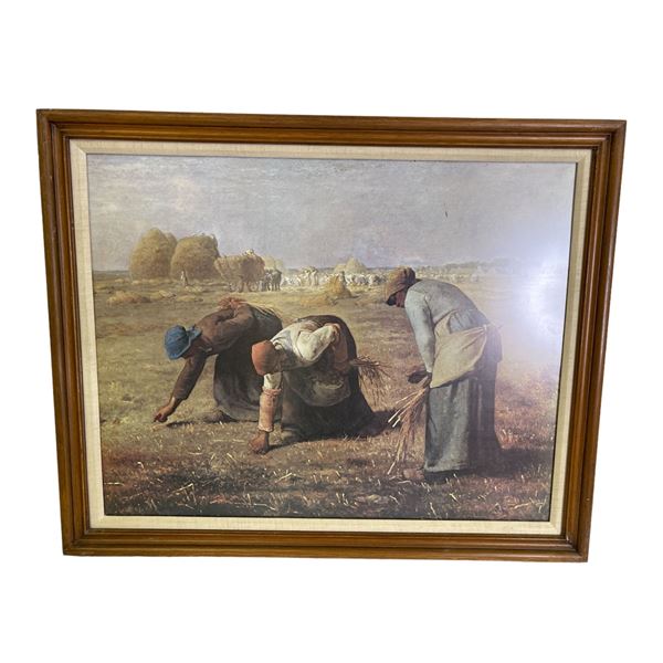 Framed original "Farmers" painting print on board - frame approx. 32in x 26in