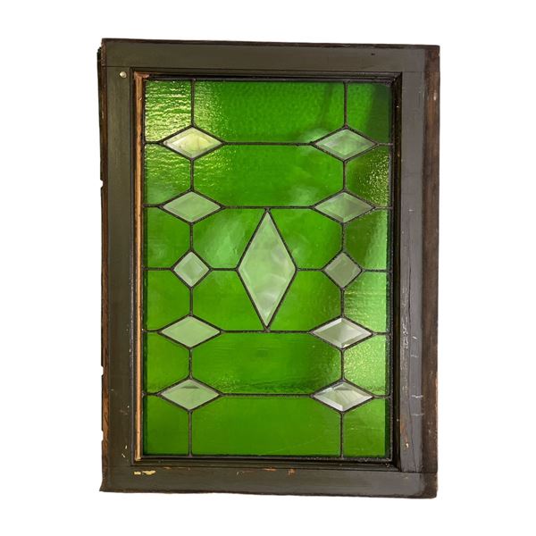 Framed stained glass window panel - approx. 24 1/2in x 32in