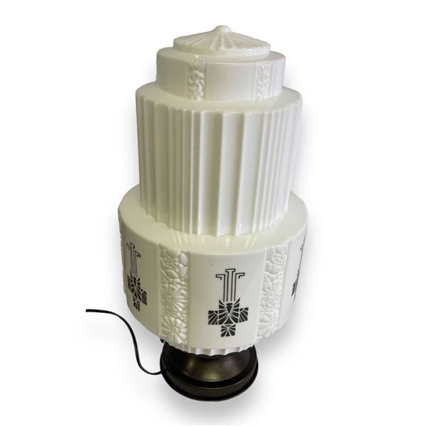 Vintage 1930's skyscraper milk glass art decor pendant light from movie set - value $500 USD w/ pape