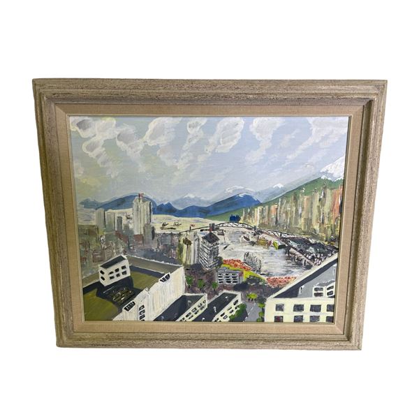Framed original "Vancouver General Hospital 10th Floor View" painting on board by artist Graham N. R