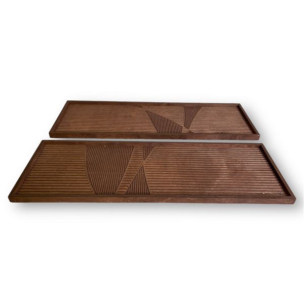 Set of 2 decorative wood carved trays from movie set - value USD $150 - approx. 28 1/2in x 9 1/in in