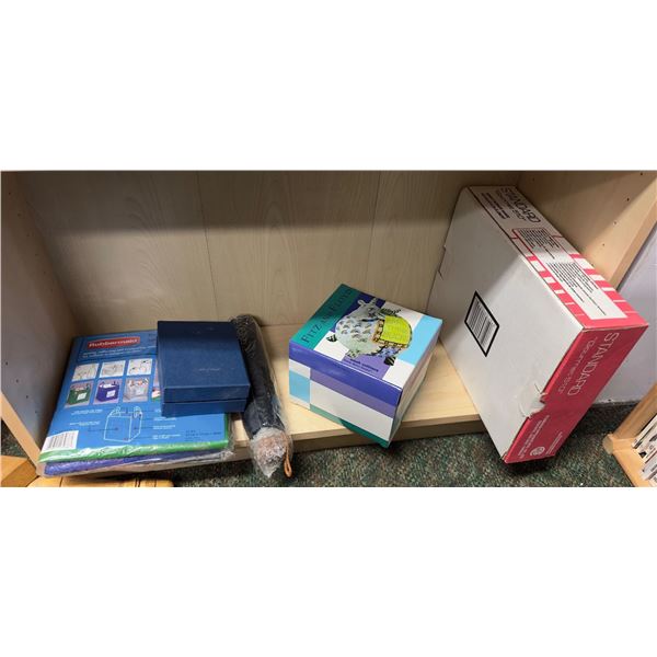 Group of misc items including - recycling bags, Toyota umbrella, Standard gourmet 510 single burner,