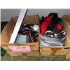 Image 3 : Group of misc boxes including - jump rope, tennis balls, tools, sunglasses case, bike helmet, locks,
