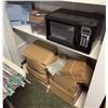 Image 5 : 2 Shelf lots of misc decor items including - Emerson microwave, Sylvania USD charging CD clock radio