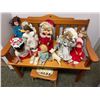 Image 1 : Group of lot of 10 vintage dolls, bench & mini sheep painted stool