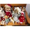 Image 3 : Group of lot of 10 vintage dolls, bench & mini sheep painted stool