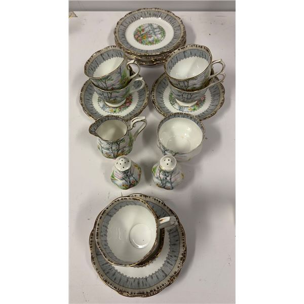 Group of Royal Albert "silver birch" approx. 6 plates, 6 serving cups w/6 serving plates, salt & pep